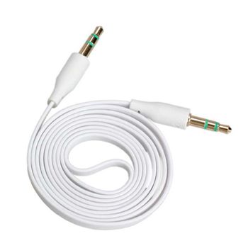 Cable Mini Jack De 3,5mm Estereo Doble Macho Plano Audio 1m Para Coche Blanco