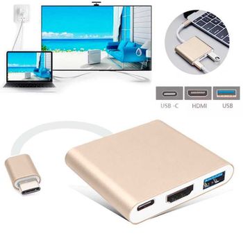 Conversor Usb 3.1 Type-c Hdmi / Type-c / Usb 3.0 Adapter Para Macbook Pro Dorado