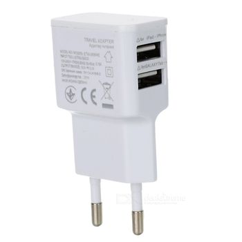 Adaptador Cargador Doble Usb De Red Enchufe 2a Blanco Universal