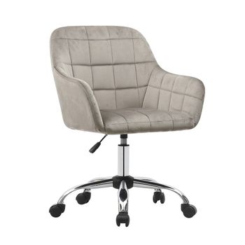 Silla Escritorio Lyra, Sillón Giratorio En Elegante Diseño Con Reposabrazo En Tapizado De Terciopelo Gris.