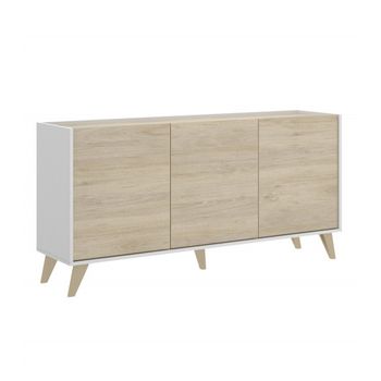 Mueble Aparador De Salón-comedor Nico, Moderno Minimalista. 155x75x43 Cm. Gran Capacidad De Almacenaje  3 Puertas + Estantes Regulables En Roble Y Blanco