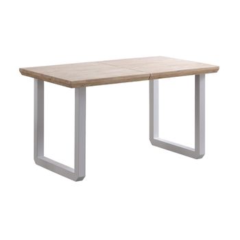 Mesa Comedor Extensible Jack, Estilo Industrial, De 140 Hasta 220 Cm Ancho Patas Metalicas En Blanco Roble Nordish