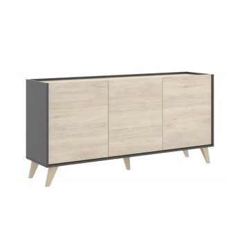 Mueble Aparador De Salón-comedor Nico, Moderno Minimalista. 155x75x43 Cm. Gran Capacidad De Almacenaje  3 Puertas + Estantes Regulables En Roble Y Antracita