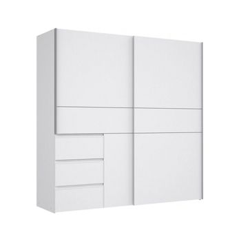 Armario Ropero 2 Puertas Correderas 200 Cm Colette, Con Cajonera Integrada  Desde Exterior, En Blanco Y Roble