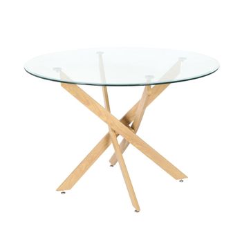 Mesa Comedor Redonda De Cristal Dan De 110 Cm Diámetro X 73 Cm Altura. Patas Metálicas O Madera.