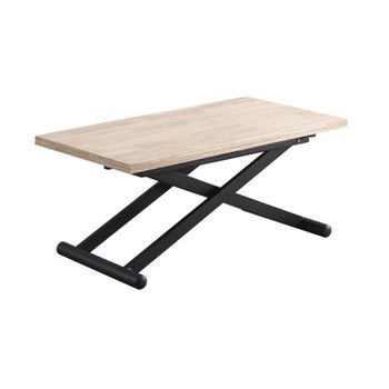 Mesa De Centro Convertible En Mesa Comedor  Xana 49 A 76 Cm Altura En Roble Y Patas Metalicas Negra