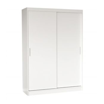 Armario 2 Puertas Correderas 150 Cm Ancho Jango. Armario Blanco Con Barra Para Colgar + 3 Estantes.