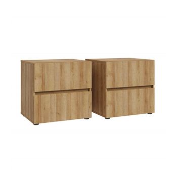 Pack 2 Mesitas Noche 2 Cajones Leny Para Dormitorio En Madera Roble Riviera. 50x49x41 Cm