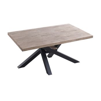 Mesa Comedor Industrial Gael, Madera De Roble Escuro Y Patas Metalicas Negras  En 160x90