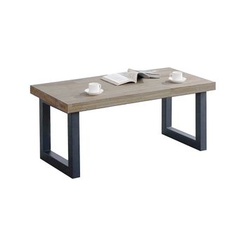 Mesa De Centro Elevable Darek Con Cajón Interior, Tabla De Madera Roble Americano Y Patas Negras 120x47,5x60 Cm