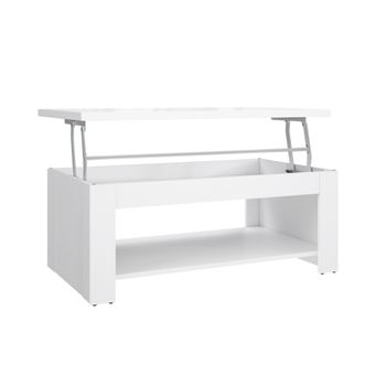 Mesa Centro Elevable Dumi. Mesa Auxiliar De Salón Elevable Con Revistero En Color Blanco 110 X 65 Cm