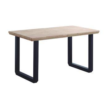 Mesa Comedor Extensible Jack, Estilo Industrial, De 140 Hasta 220 Cm Ancho Patas Metalicas En Negro Roble Nordish