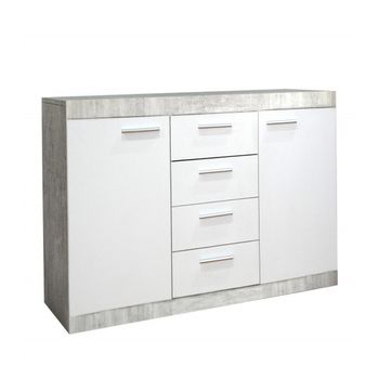 Aparador De 120 Cm Lewis. Mueble De Salón Con 2 Puertas Y 4 Cajones, 118 X 83 X 35 Cm (blanco-gris)