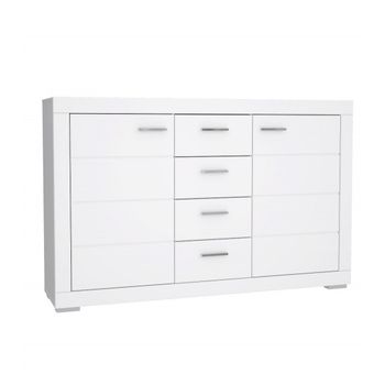 Mueble aparador de salón JELANI. 128,4x91,5x33,8 cm. Diseño nórdico moderno  color blanco y roble.