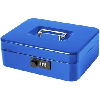 Caja De Seguridad, Caudales, Fuertes De Escritorio Portátil Almacenamiento Bloqueo De Contraseña 3 Dígitos (25x18x9cm, Azul)