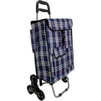 Carro De La Compra Plegable Con 6 Ruedas Para Subir Escaleras, Carrito Del Mercado, Bolsa Impermeable De 42l (azul Cuadros)