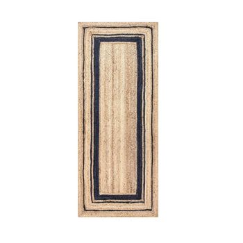 Alfombra De Yute Natural Trenzado Rectangular Beige Con Negro 100% Hecho A Mano, Boho Chic Bohemio Etnica (60x110cm Beige/negro)