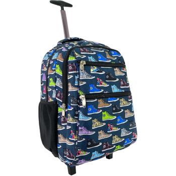 Mochila Con Ruedas Escolar Carro Para El Colegio, Grande, Bolsas Escolares Trolley Bag Infantil Azul Estampado De Zapatos