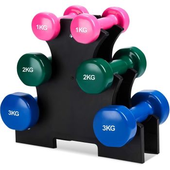 Set De 6 Mancuernas 2x 1kg, 2x 2kg, 2x 3kg Pesas Con Soporte Para Gimnasio Y Entrenamiento En Casa