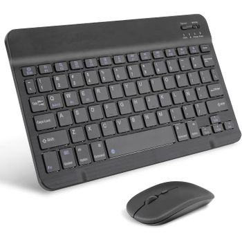 Teclado Inalámbrico Portátil, Aimmie Rechargeable10 Teclado Universal Ultradelgado Para Tableta Con Raton Inalámbrico Negro