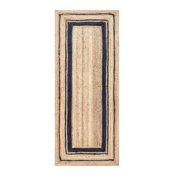 Alfombra De Yute Natural Trenzado Rectangular Beige Con Negro 100% Hecho A Mano Boho Chic Bohemio Etnica (80x150cm Beige/negro)