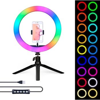 Aro De Luz De 26cm De Diámetro Led De 9 Colores Con Soporte Ajustable, Anillo De Luz Rgb, Iluminación, (rgb + Mini Tripode)