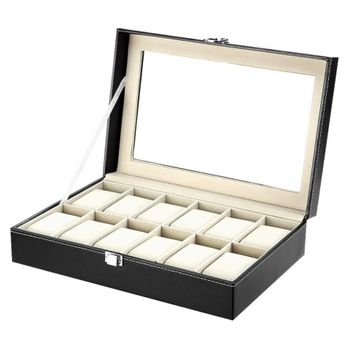 Caja Para Relojes Organizador Con 12 Compartimentos Y Almohadillas Extraíbles Piel Sintética (12 Relojes)