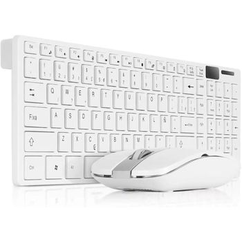 Teclado Inalambrico K-06 2,4g + Ratón Combinado Teclado Portátil Español Ñ Para Ordenador Pc Con Ratón + Funda Silicona (blanco)