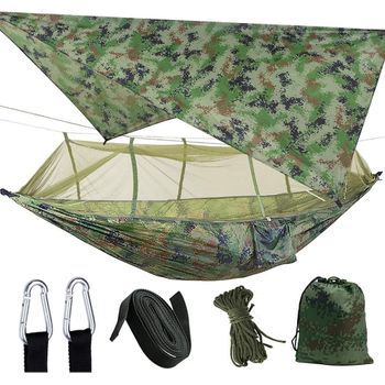 Hamaca Con Mosquitera, Impermeable Nylon Hamacas Colgantes Lona Tienda Tela De Picnic, Hamaca Con Correas (verde Camuflaje)