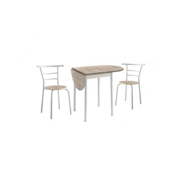 Conjunto Salón, Mesa de Comedor, 200, Roble y Borde Negro, Industrial, Mesa  Fija, Pack de 4 Sillas de Comedor, Silla Tapizada