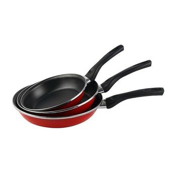 PACK DE 3 SARTENES SAN IGNACIO Ø16CM Ø20CM Ø24CM + SET DE 4 PAÑOS DE COCINA  COLOR ROJO