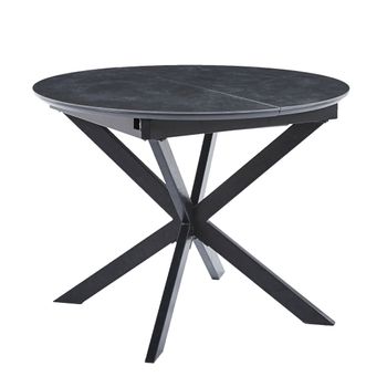 Mesa Redonda Extensible Tipo Libro Olimpo, Con Acabado Cerámico Y Patas Metal Doble X, Negro