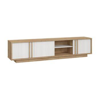 Mueble Tv 220 Cm Sigrid, 3 Puertas 2 Huecos, Roble Blanco Veteado Y Roble Riviera