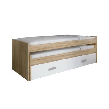 Cama Compacta Chase Con Cama Supletoria Inferior + 2 Cajones. Cama Alta Dormitorio Juvenil Infantil. Apta Colchón 90x190 Cm.