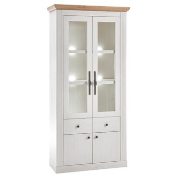 Vitrina Doble Markle Provenzal, 2 Puertas Acristaladas, 2 Puertas Pequeñas Y 2 Cajones, Blanco Y Roble