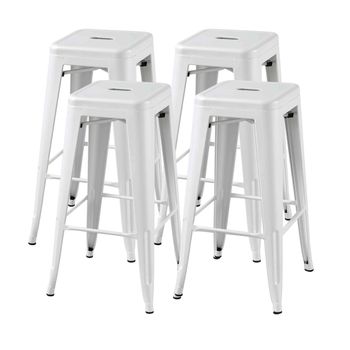 Pack De 4 Taburetes Altos Tolix Para Interior Y Exterior Metálico De Estilo Industrial En Blanco