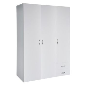 Armario ropero 3 puertas 3 cajones color blanco brillo, 117 cm