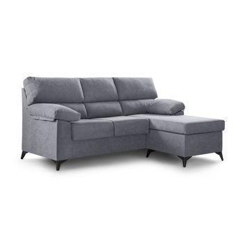 Sofá Chaise Longue 200 Cm Hilton, Estructura Madera Tapizado Antimanchas, Color Gris