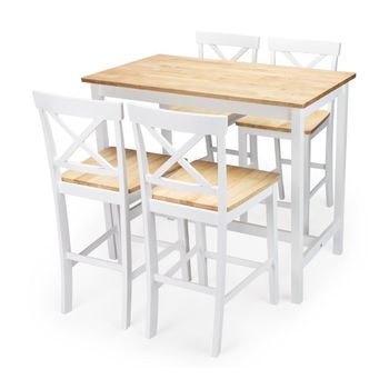 Pack 2 Taburetes Altos De Cocina Justin, Blanco Y Asiento Roble