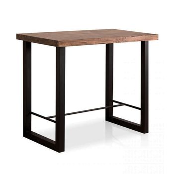 Mesa Alta Industrial De Madera Y Metal, 120x70 Cm X 100 Cm Altura, Roble Americano Y Negro