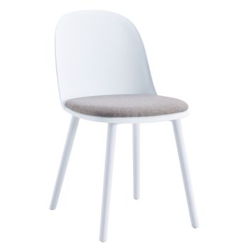 Pack 4 Sillas Comedor Bimba, De Polipropileno Blanco Y Asiento Tapizado En Tejido Gris