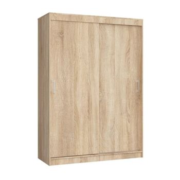 Armario 2 Puertas Correderas 150 Cm Ancho Jango. Armario Roble Con Barra Para Colgar + 3 Estantes.