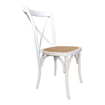 Pack 2 Sillas De Comedor O Cocina Piper. Silla Apilable De Madera Maciza Y Asiento De Ratán En Blanco.