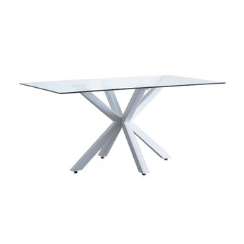 Mesa Comedor De Cristal Xian, 160x90 Cm, Patas Doble X En Blanco