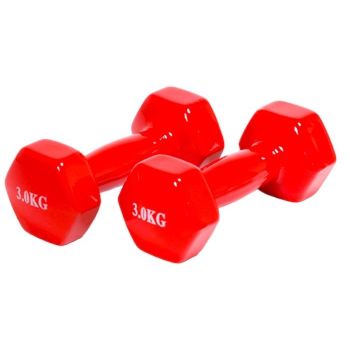 2x Mancuernas Pesas De 3kg Suave Ejercicio, Musculación, Gimnasio, De Acero Con Cubierta En Vinilo Color Rojo