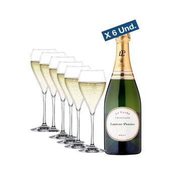 Pack 6 Botellas Laurent-perrier La Cuvee + 6 Copas  Francia Champagne 75 Cl. 12.0º