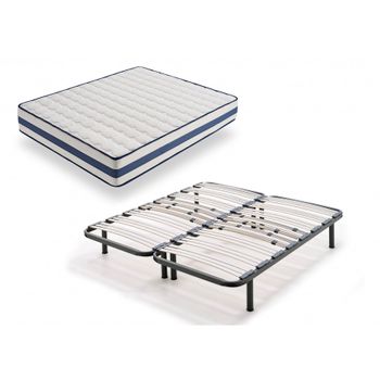 HOGAR24 ES, Cama Completa, Somier Basic + Colchón Viscoelástico Memory  Premier, Incluye Juego de Patas con Abrazadera de 25 cm