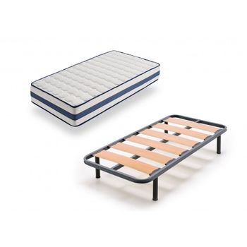 Cama Completa - Colchón Flexitex Con Tejido 3d Y Aloe Vera, Altura 18 Cm +  Somier Lama Ancha Con Patas De 32 Cm + Almohada De Fibra, 90x190 Cm con  Ofertas en Carrefour