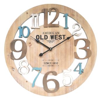 Reloj De Pared Madera Azul Blanco Rustico Redondo 50x50x4,5 Rebecca Mobili