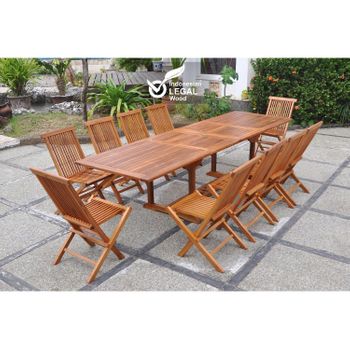 Conjunto De Jardín De Teca Aceitada 10 Plazas, Mesa Rectangular Lubok